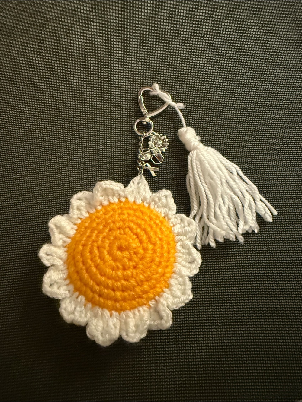 Handmade Crochet Sunflower Keychain with Charms